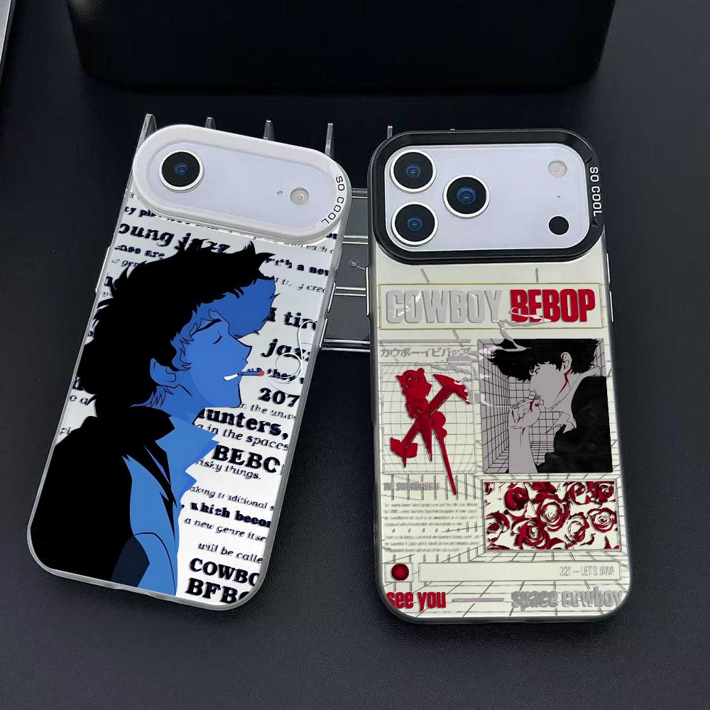 Phone Case Anime - C-カウボーイアニメB-ビバップiPhoneケース（iPhone 17、16、15、14、13、12、11 Pro Max対応）エアマットレーザーオーロラ耐衝撃ケース