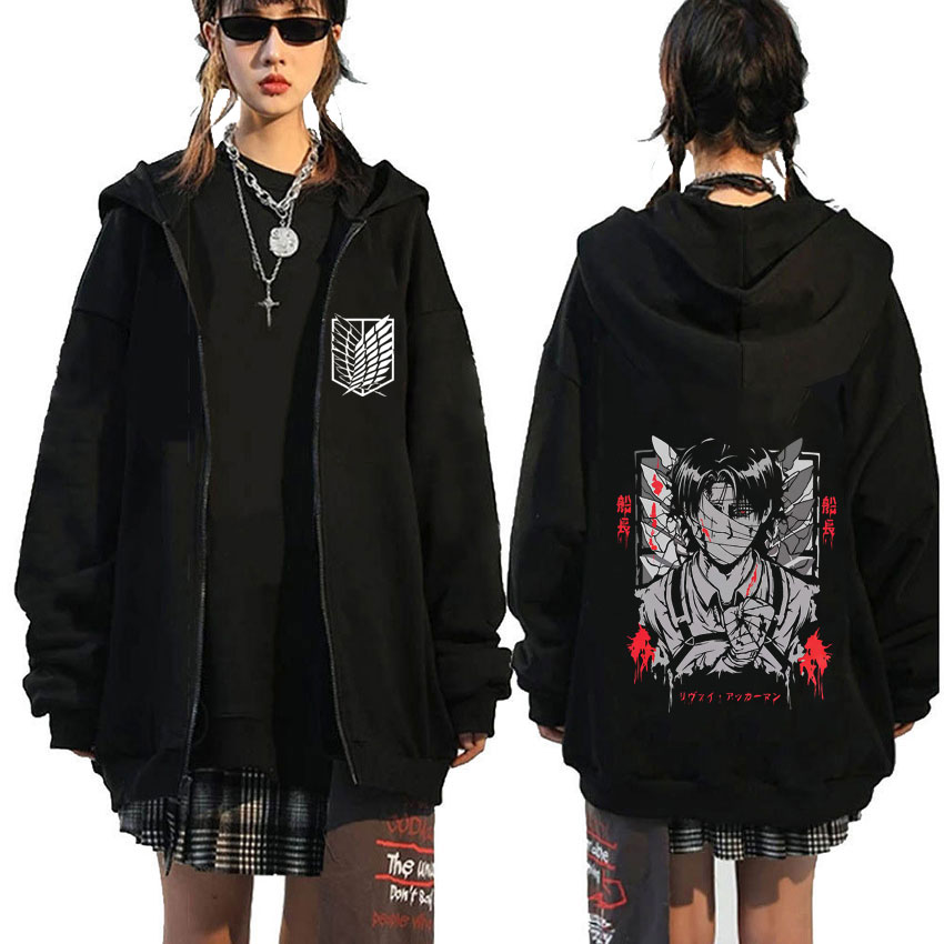 アニメ進撃の巨人リヴァイ・アッカーマン顔グラフィックジッパー - Anime Merch Hoodie のレビューと価格