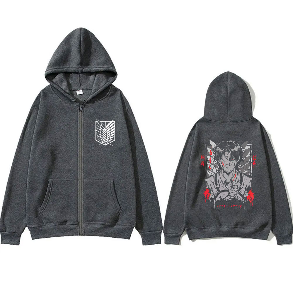 アニメ進撃の巨人リヴァイ・アッカーマン顔グラフィックジッパー - Anime Merch Hoodie のレビューと価格