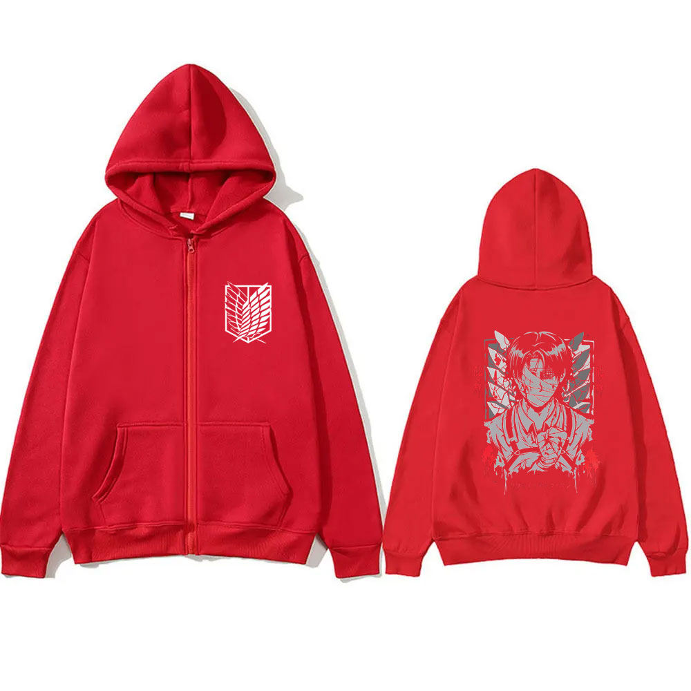 アニメ進撃の巨人リヴァイ・アッカーマン顔グラフィックジッパー - Anime Merch Hoodie のレビューと価格